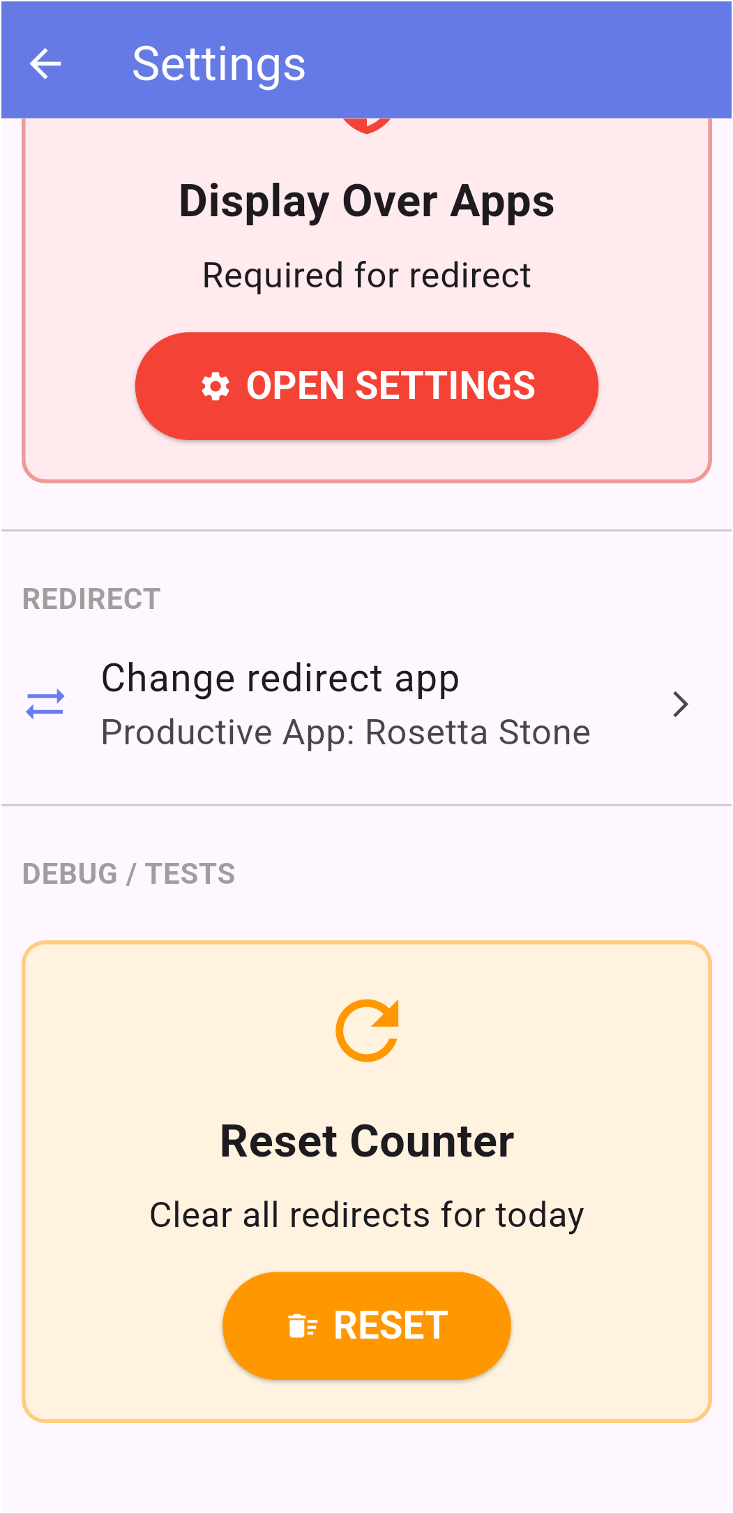 Settings - redirect