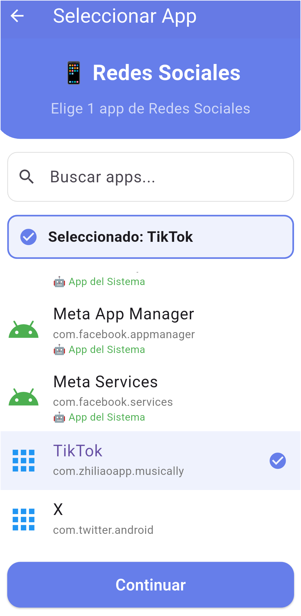 Seleccionar app