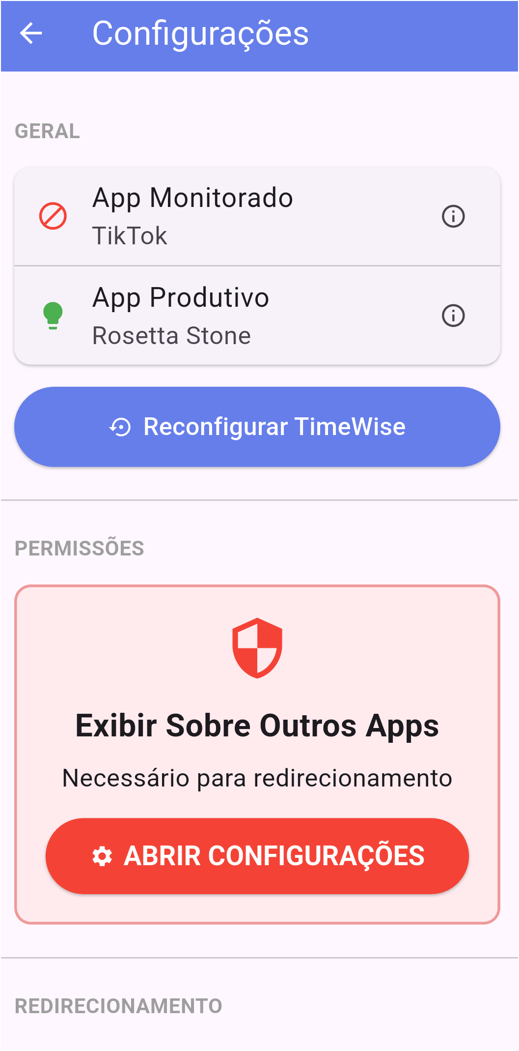 Configurações - permissões