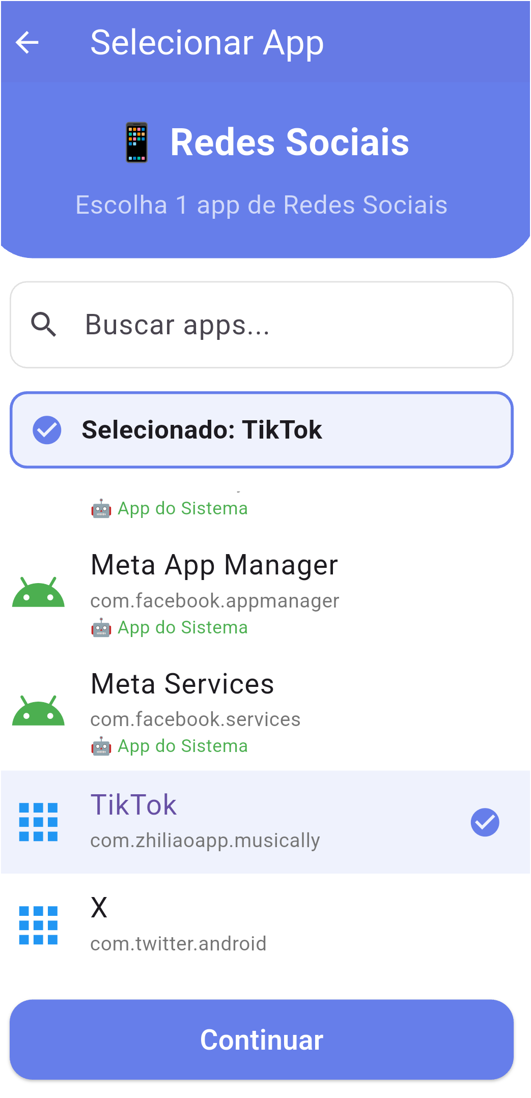 Selecionar app
